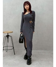 カッティングリブロングワンピース