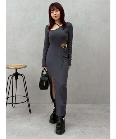 カッティングリブロングワンピース