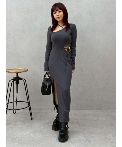 カッティングリブロングワンピース