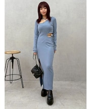 カッティングリブロングワンピース