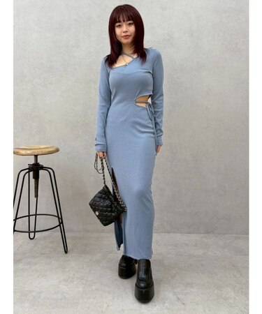 カッティングリブロングワンピース