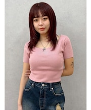 ワンポイントビジューチェーンニットトップス