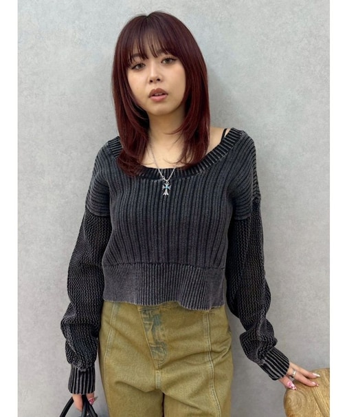 2WAYピグメントニットカーディガン