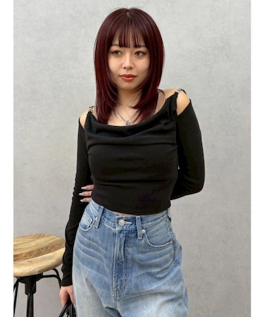 チェーンドレープリブトップス