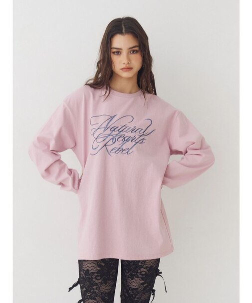 オーバーサイズラインストーングラフィックロンT