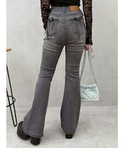 バックリボンフレアデニムパンツ