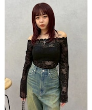 スカラップオフショルレーストップス