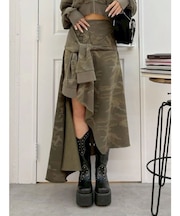 ダメージスウェットアシンメトリーロングスカート【セットアップ着用可能】