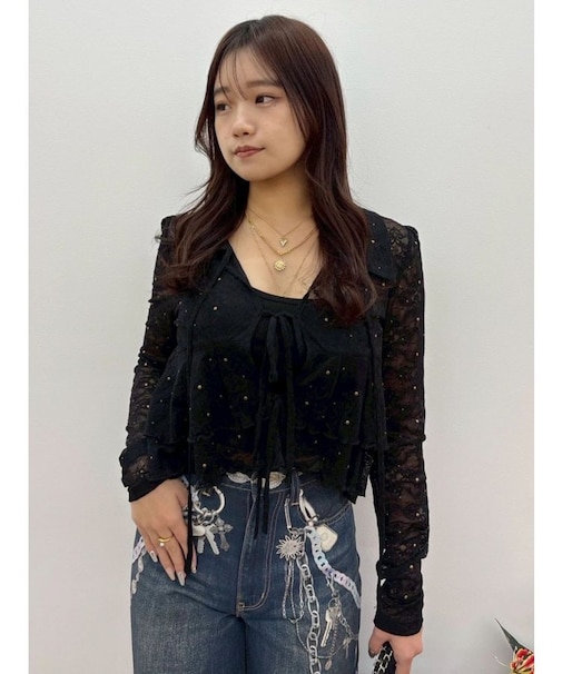 スタッズレースリボンシャツ