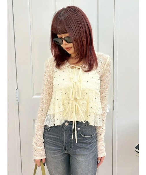 スタッズレースリボンシャツ