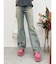 スタッズデザインセミフレアデニムパンツ