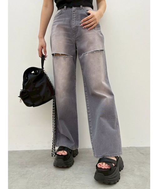 ヴィンテージライクフロントスラッシュワイドパンツ