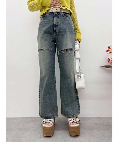 ヴィンテージライクフロントスラッシュワイドパンツ