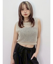 スカシアミフードニットトップス