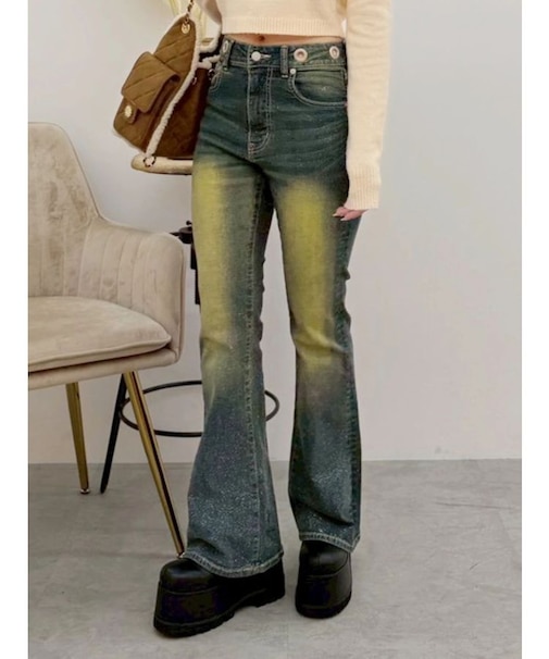 アイレットラメフレアデニムパンツ