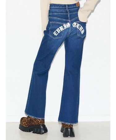 バックグラフィックフレアデニムパンツ