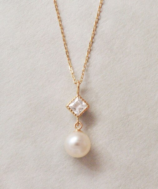 【ドラマ着用】タンスイパールミルスクエアネックレス( YG)