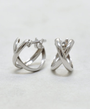 プラチナクロスデザインミニフープピアス