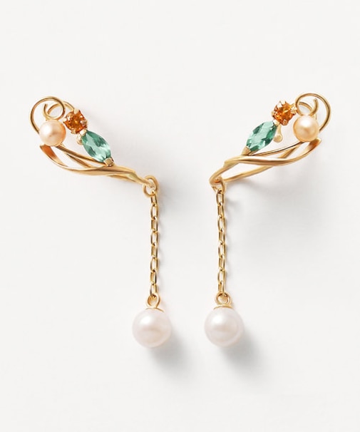 【 Stand by U】K10マンダリンガーネット シャインローリエ 2WAY バースストーンイヤリング( YG)