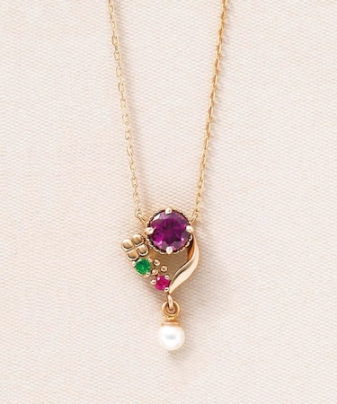 【 My Favorite -take a shine-】K10ガーネット レッドクローバー バースストーンネックレス( PG)