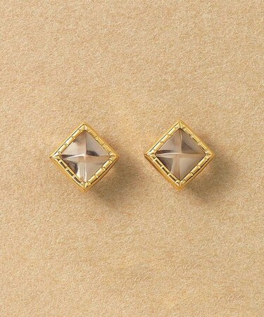 [ セカンドピアス] K18スモーキークォーツピラミダルカットピアス