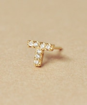 K18/10ダイヤモンド　ハーフピアス　イニシャル『T』( YG)