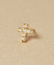 K18/10ダイヤモンド　ハーフピアス　クロス( YG)