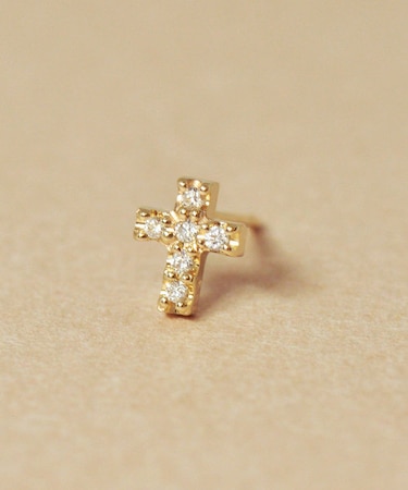 K18/10ダイヤモンド ハーフピアス クロス( YG)