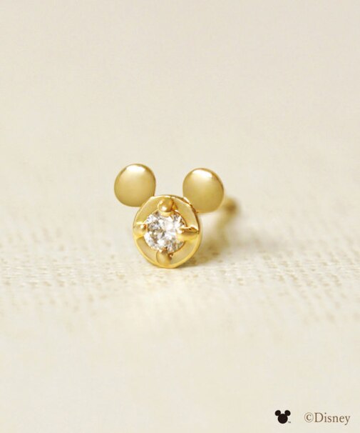 [ セカンドピアス]K18ミッキーマウス　ダイヤモンドハーフセカンドピアス（ YG)