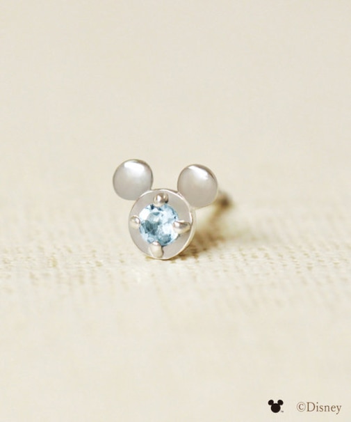 [ セカンドピアス] Ptミッキーマウス　アクアマリンハーフセカンドピアス