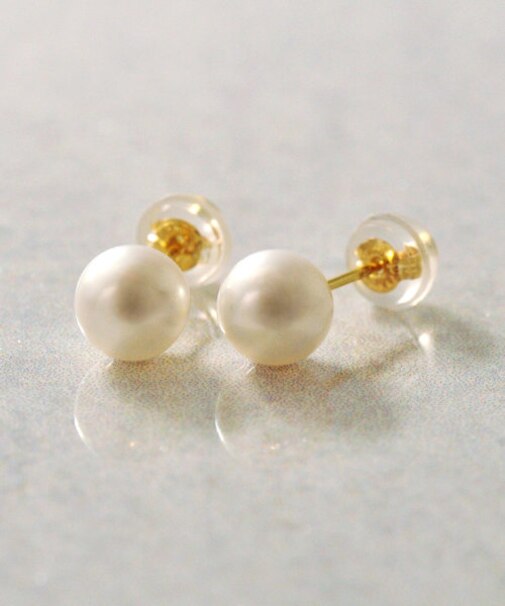 K18 タンスイパール ワンポイントピアス[ 6mm] ( YG)