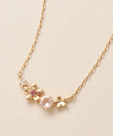 [ 誕生花ジュエリー] 4月サクラネックレス(横ライン）