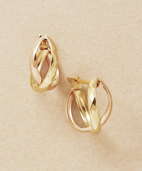 K18/K10 ヒシカットミックス コンビフープピアス｜テイクアップの通販