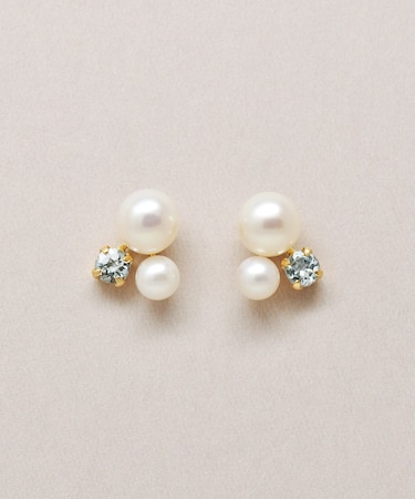 K18・K10 タンスイパール&アクアマリンピアス ( YG)