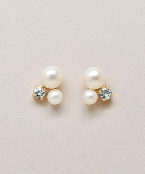 K18・K10 タンスイパール&アクアマリンピアス ( YG)