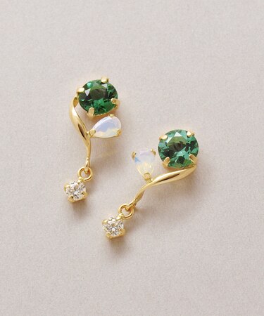 K18・K10 グリーンクォーツ ヒネリライン スイングピアス( YG)