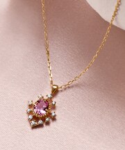 【GINGA】K18・K10 モアサナイト・ピンクトルマリン ネックレス 星の誕生 ( ＹＧ)
