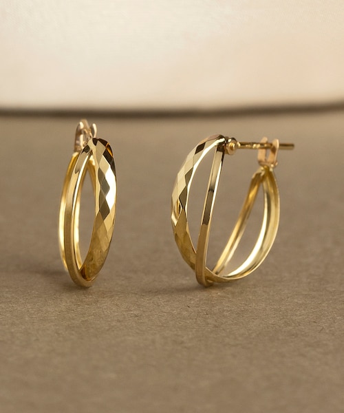 K18/K10 ヒシカットミックスフープピアス( YG)｜テイクアップの