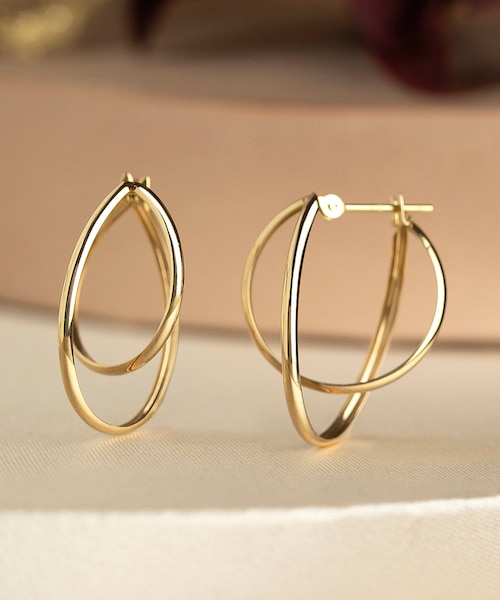 K18 フープピアス2連　イエローゴールド K18/K10 エアリー二連フープピアスL( YG)｜テイクアップの通販