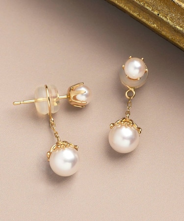 K18・K10 アコヤパール  ヤドリギ 2WAYスイングピアス