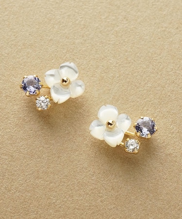 K18・K10 ホワイトシェル フラワー ワンポイントピアス( YG)