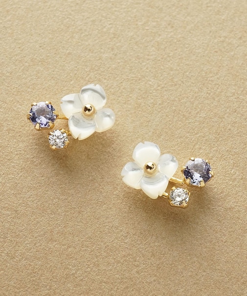 K18・K10 ホワイトシェル フラワー ワンポイントピアス( YG)