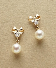 K18・K10 タンスイパール スイングリボンピアス ( YG)