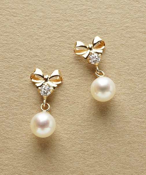 K18・K10  タンスイパール スイングリボンピアス ( YG)