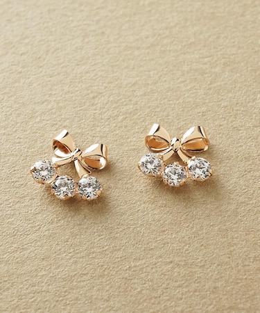 【Lively】K10 リボン3石 ワンポイントピアス( PG)