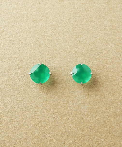 [ セカンドピアス]Pt グリーンメノウピアス(4mm)