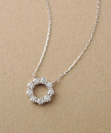 K10 モアサナイト サークルフラワーネックレス ( WG)