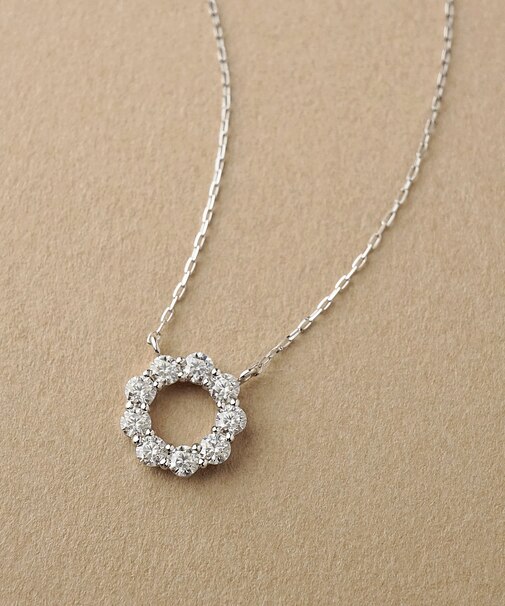 K10 モアサナイト サークルフラワーネックレス ( WG)