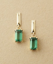 K10 グリーンクォーツ バゲットカットスイングピアス (YG)