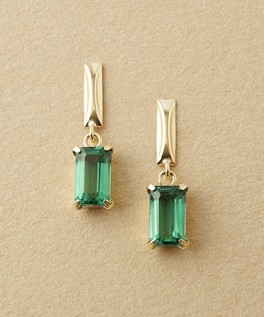 K10 グリーンクォーツ バゲットカットスイングピアス (YG)